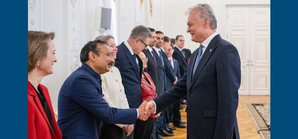 Ambassador Devesh Uttam participated in the annual meeting of Head of Missions with Hon’ble President of Lithuania H.E. Mr. Gitanas Nausėda and conveyed greetings from Hon’ble President of India on the occasion of the Day of Restoration of the State of Lithuania..