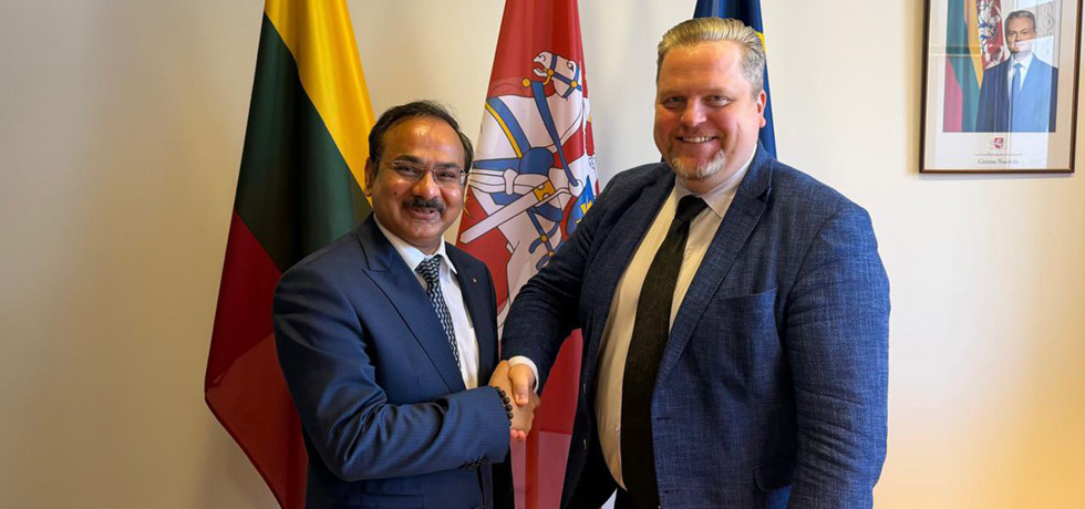 Ambassador Devesh Uttam met Lithuanian Vice Foreign Minister H.E. Mr. Taurimas Valys. Discussions were held on leveraging opportunities from the recently concluded India-EU FTA in tech, pharma and manufacturing sectors